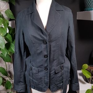 Linen Esprit Button Up Jacket Black Size 6